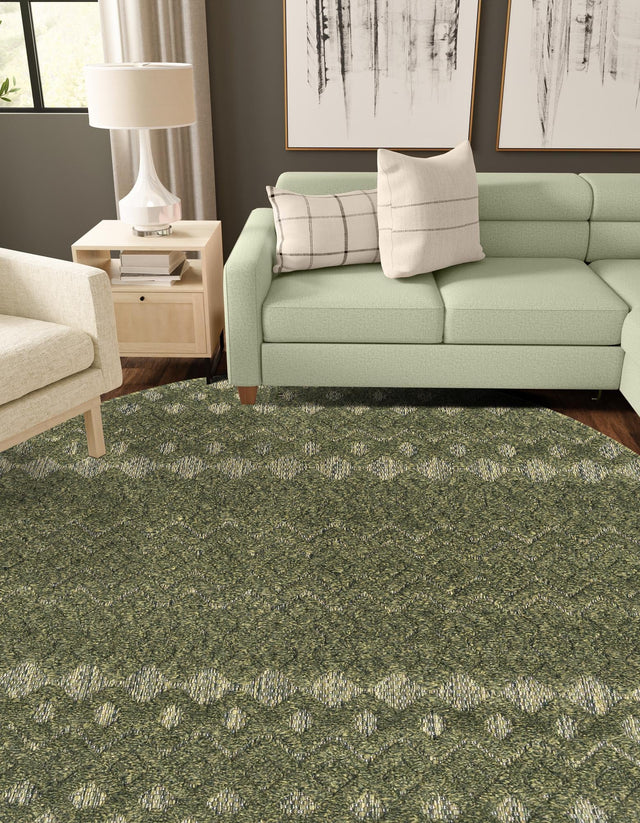 Green 5' 3 x 5' 3 Outdoor Trellis Textured Round Area Rug Weather Resistant for Patio, Deck, Terrace, Balcony, Porch Geometric Design Water Safe Outside Carpet for Sale at Rug Engine