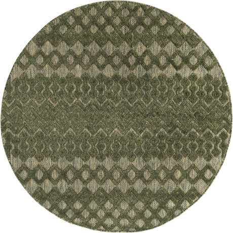 Green 5' 3 x 5' 3 Outdoor Trellis Textured Round Area Rug Weather Resistant for Patio, Deck, Terrace, Balcony, Porch Geometric Design Water Safe Outside Carpet for Sale at Rug Engine