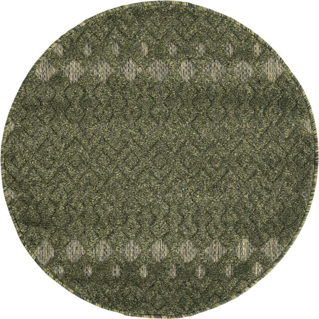 Green 3' x 3' Outdoor Trellis Textured Round Area Rug Weather Resistant for Patio, Deck, Terrace, Balcony, Porch Geometric Design Water Safe Outside Carpet for Sale at Rug Engine