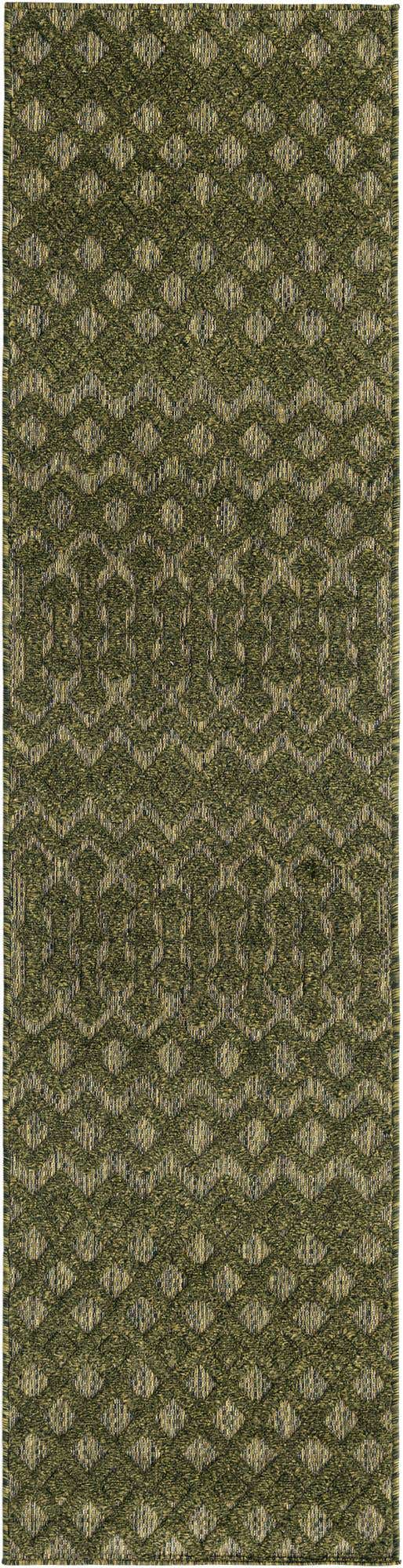 Green 2' x 8' Outdoor Trellis Textured Runner Area Rug Weather Resistant for Patio, Deck, Terrace, Balcony, Porch Geometric Design Water Safe Outside Carpet for Sale at Rug Engine