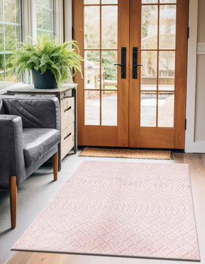 Pink 4' x 6' Outdoor Trellis Textured Rectangle Area Rug Weather Resistant for Patio, Deck, Terrace, Balcony, Porch Geometric Design Water Safe Outside Carpet for Sale at Rug Engine