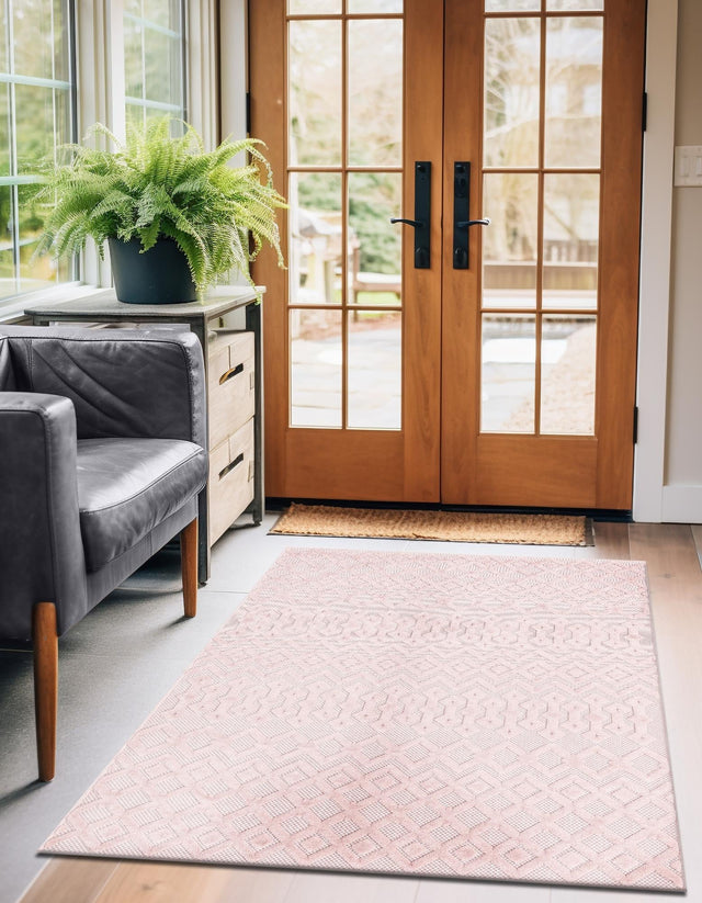 Pink 4' x 6' Outdoor Trellis Textured Rectangle Area Rug Weather Resistant for Patio, Deck, Terrace, Balcony, Porch Geometric Design Water Safe Outside Carpet for Sale at Rug Engine
