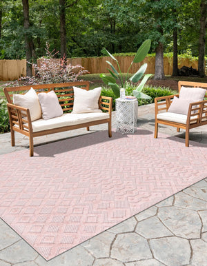 Pink 6' x 9' Outdoor Trellis Textured Rectangle Area Rug Weather Resistant for Patio, Deck, Terrace, Balcony, Porch Geometric Design Water Safe Outside Carpet for Sale at Rug Engine