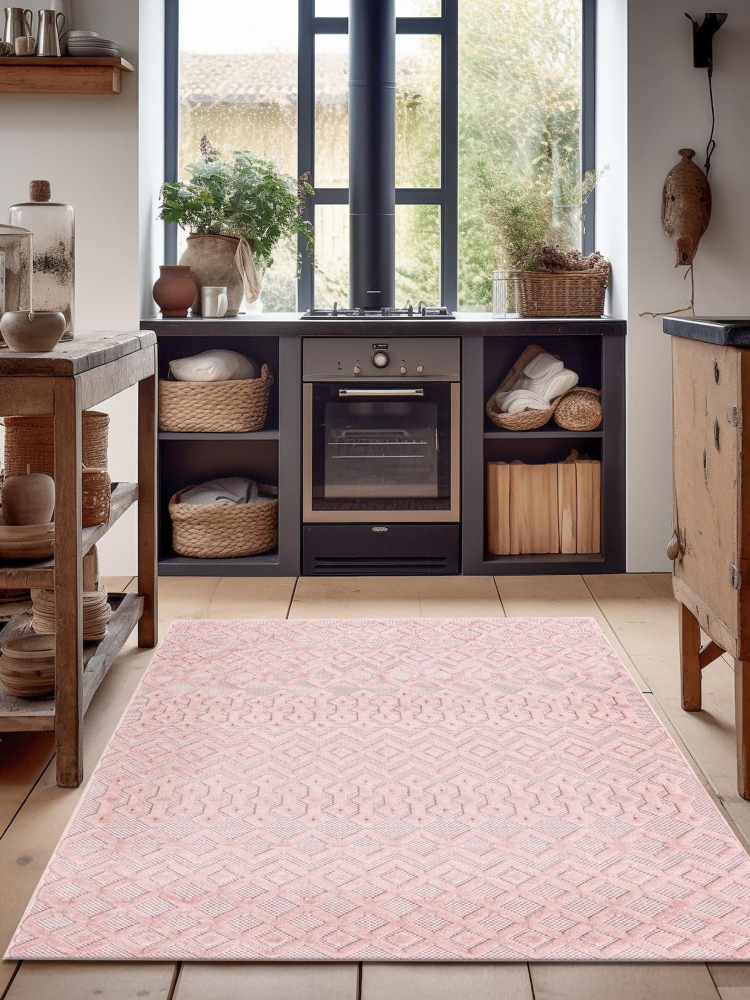 Pink 6' x 9' Outdoor Trellis Textured Rectangle Area Rug Weather Resistant for Patio, Deck, Terrace, Balcony, Porch Geometric Design Water Safe Outside Carpet for Sale at Rug Engine
