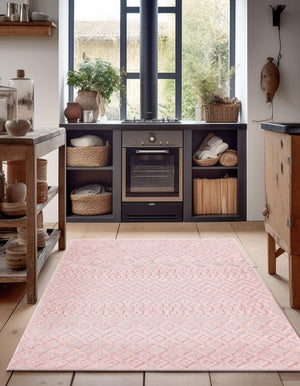 Pink 4' x 6' Outdoor Trellis Textured Rectangle Area Rug Weather Resistant for Patio, Deck, Terrace, Balcony, Porch Geometric Design Water Safe Outside Carpet for Sale at Rug Engine