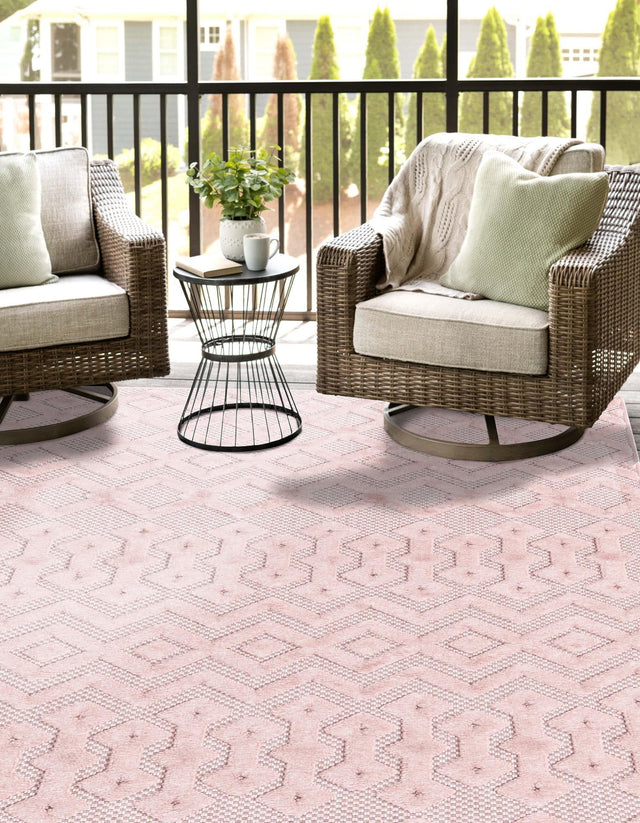 Pink 4' x 6' Outdoor Trellis Textured Rectangle Area Rug Weather Resistant for Patio, Deck, Terrace, Balcony, Porch Geometric Design Water Safe Outside Carpet for Sale at Rug Engine