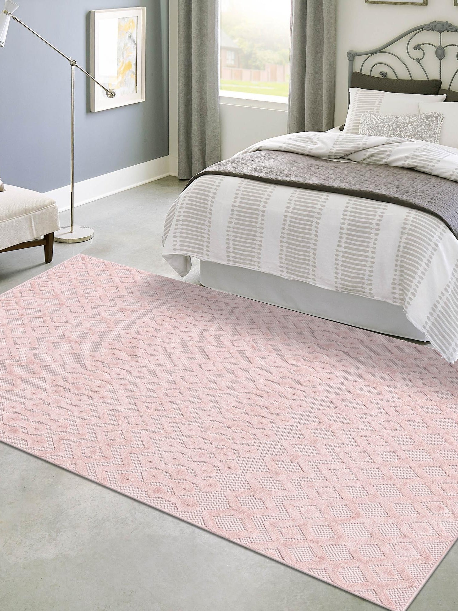 Pink 6' x 9' Outdoor Trellis Textured Rectangle Area Rug Weather Resistant for Patio, Deck, Terrace, Balcony, Porch Geometric Design Water Safe Outside Carpet for Sale at Rug Engine