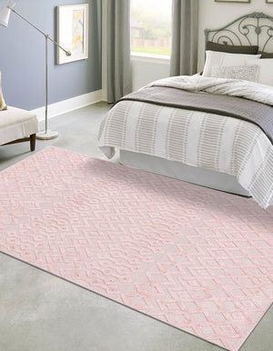 Pink 6' x 9' Outdoor Trellis Textured Rectangle Area Rug Weather Resistant for Patio, Deck, Terrace, Balcony, Porch Geometric Design Water Safe Outside Carpet for Sale at Rug Engine