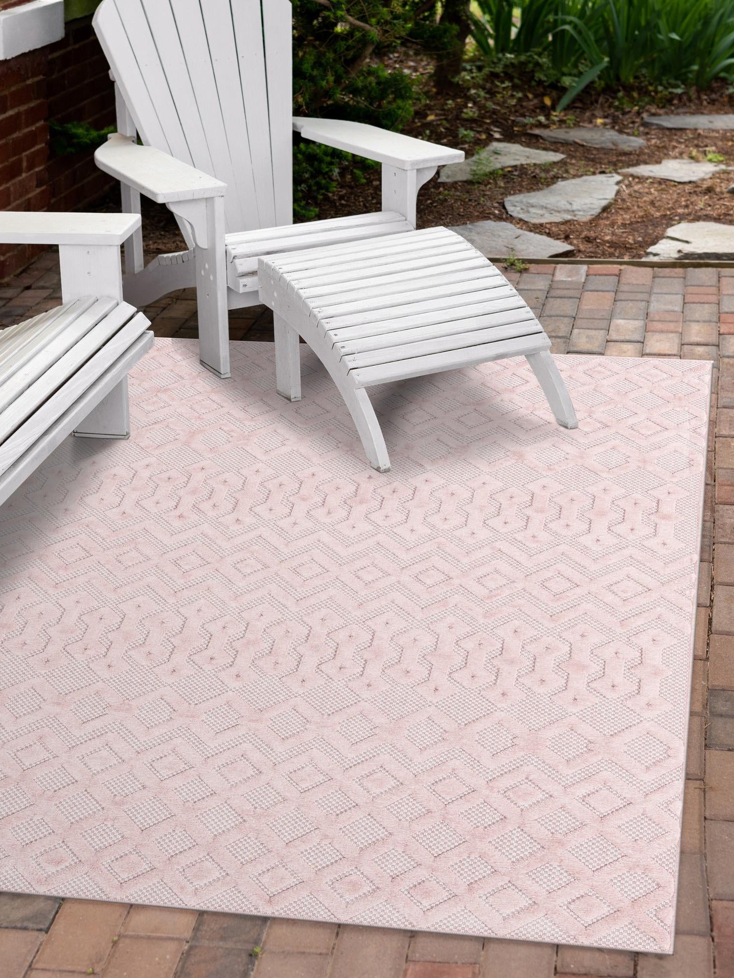 Pink 4' x 6' Outdoor Trellis Textured Rectangle Area Rug Weather Resistant for Patio, Deck, Terrace, Balcony, Porch Geometric Design Water Safe Outside Carpet for Sale at Rug Engine