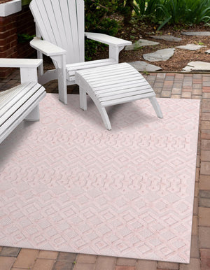 Pink 2' x 3' Outdoor Trellis Textured Rectangle Area Rug Weather Resistant for Patio, Deck, Terrace, Balcony, Porch Geometric Design Water Safe Outside Carpet for Sale at Rug Engine