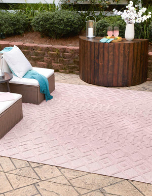 Pink 7' 10 x 7' 10 Outdoor Trellis Textured Square Area Rug Weather Resistant for Patio, Deck, Terrace, Balcony, Porch Geometric Design Water Safe Outside Carpet for Sale at Rug Engine
