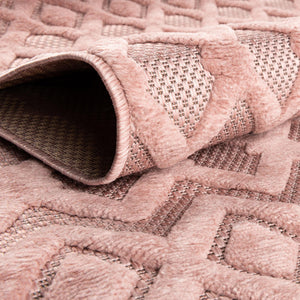 Pink 7' 10 x 7' 10 Outdoor Trellis Textured Square Area Rug Weather Resistant for Patio, Deck, Terrace, Balcony, Porch Geometric Design Water Safe Outside Carpet for Sale at Rug Engine