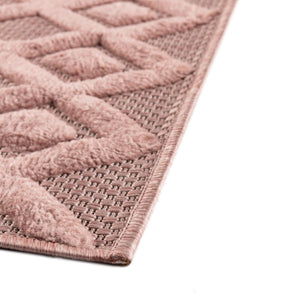 Pink 7' 10 x 7' 10 Outdoor Trellis Textured Square Area Rug Weather Resistant for Patio, Deck, Terrace, Balcony, Porch Geometric Design Water Safe Outside Carpet for Sale at Rug Engine