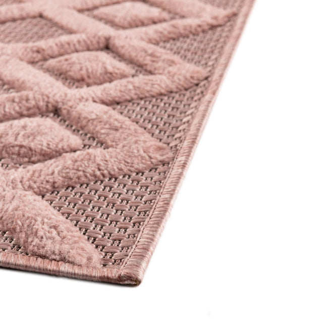 Pink 7' 10 x 7' 10 Outdoor Trellis Textured Square Area Rug Weather Resistant for Patio, Deck, Terrace, Balcony, Porch Geometric Design Water Safe Outside Carpet for Sale at Rug Engine