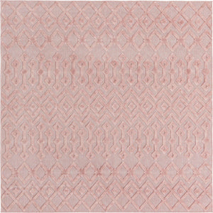 Pink 7' 10 x 7' 10 Outdoor Trellis Textured Square Area Rug Weather Resistant for Patio, Deck, Terrace, Balcony, Porch Geometric Design Water Safe Outside Carpet for Sale at Rug Engine