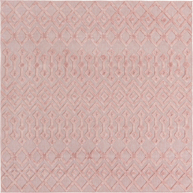 Pink 7' 10 x 7' 10 Outdoor Trellis Textured Square Area Rug Weather Resistant for Patio, Deck, Terrace, Balcony, Porch Geometric Design Water Safe Outside Carpet for Sale at Rug Engine