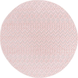 Pink 7' x 7' Outdoor Trellis Textured Round Area Rug Weather Resistant for Patio, Deck, Terrace, Balcony, Porch Geometric Design Water Safe Outside Carpet for Sale at Rug Engine