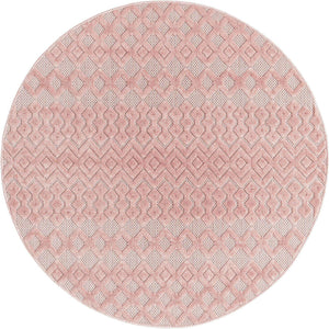 Pink 5' 3 x 5' 3 Outdoor Trellis Textured Round Area Rug Weather Resistant for Patio, Deck, Terrace, Balcony, Porch Geometric Design Water Safe Outside Carpet for Sale at Rug Engine