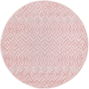Pink 3' x 3' Outdoor Trellis Textured Round Area Rug Weather Resistant for Patio, Deck, Terrace, Balcony, Porch Geometric Design Water Safe Outside Carpet for Sale at Rug Engine