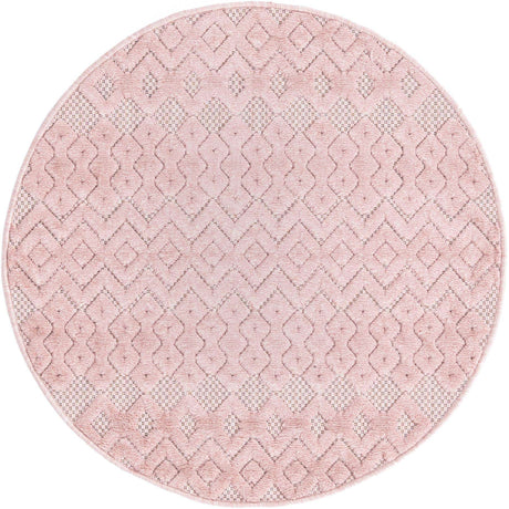 Pink 3' x 3' Outdoor Trellis Textured Round Area Rug Weather Resistant for Patio, Deck, Terrace, Balcony, Porch Geometric Design Water Safe Outside Carpet for Sale at Rug Engine