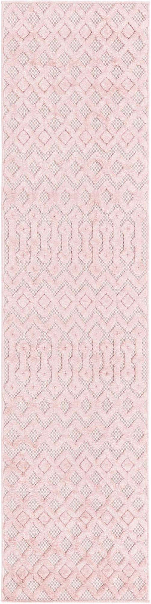 Pink 2' x 8' Outdoor Trellis Textured Runner Area Rug Weather Resistant for Patio, Deck, Terrace, Balcony, Porch Geometric Design Water Safe Outside Carpet for Sale at Rug Engine