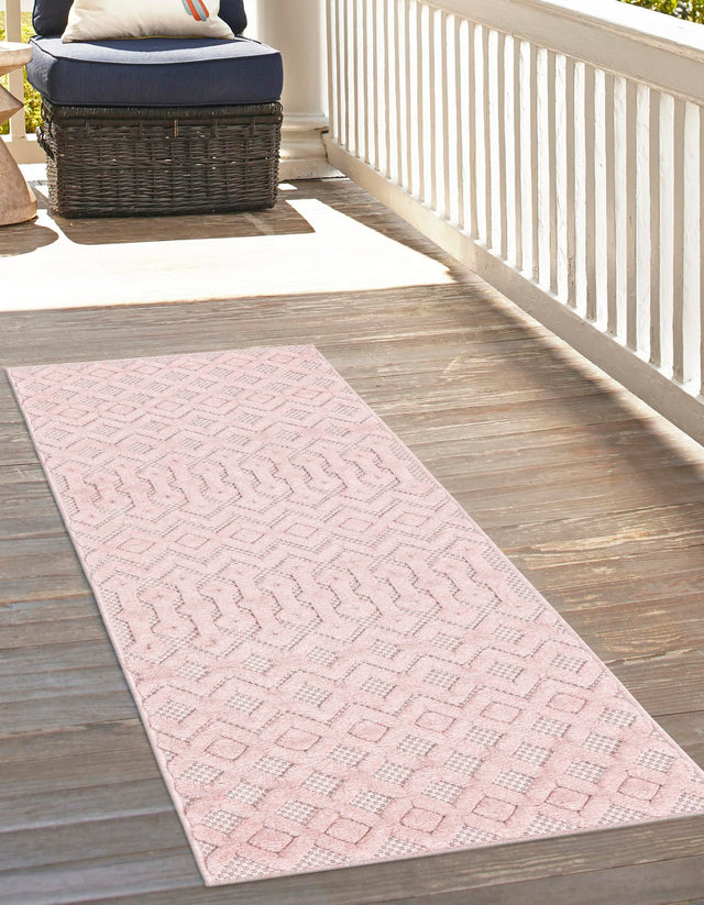 Pink 2' x 6' Outdoor Trellis Textured Runner Area Rug Weather Resistant for Patio, Deck, Terrace, Balcony, Porch Geometric Design Water Safe Outside Carpet for Sale at Rug Engine