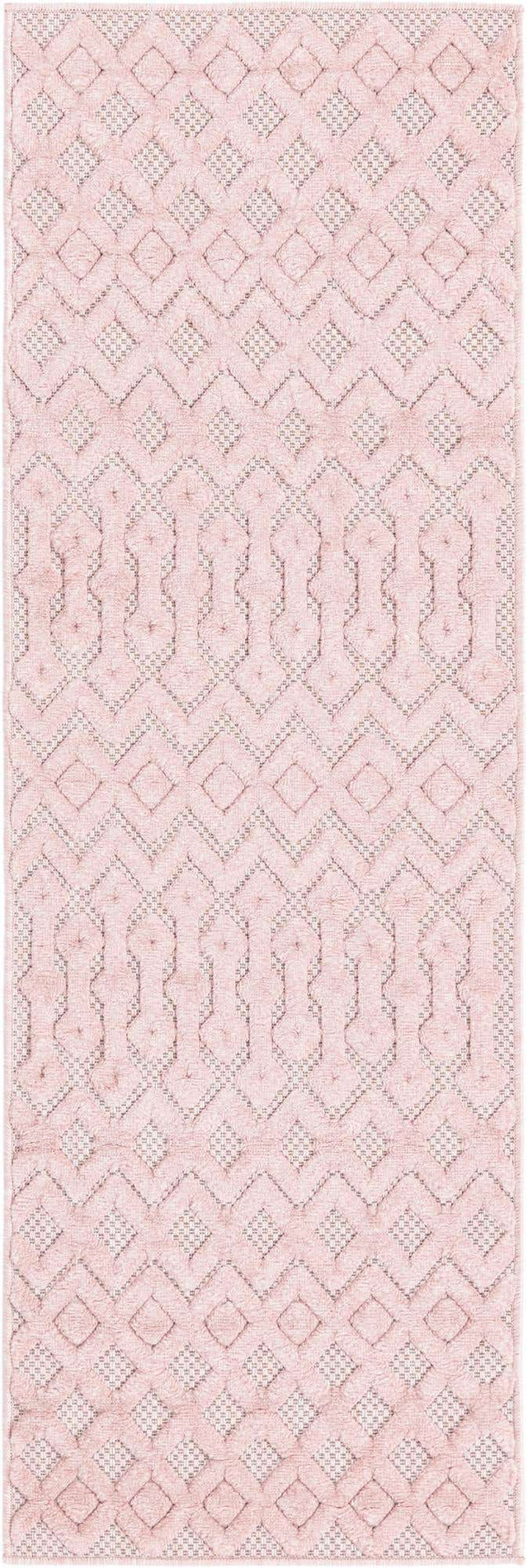 Pink 2' x 6' Outdoor Trellis Textured Runner Area Rug Weather Resistant for Patio, Deck, Terrace, Balcony, Porch Geometric Design Water Safe Outside Carpet for Sale at Rug Engine