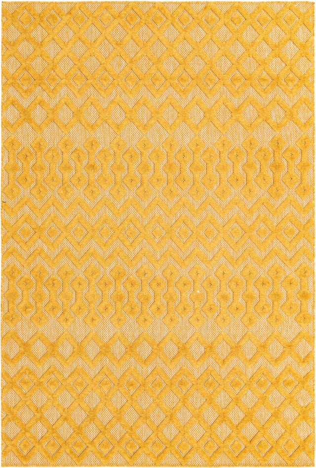Yellow 6' x 9' Outdoor Trellis Textured Rectangle Area Rug Weather Resistant for Patio, Deck, Terrace, Balcony, Porch Geometric Design Water Safe Outside Carpet for Sale at Rug Engine