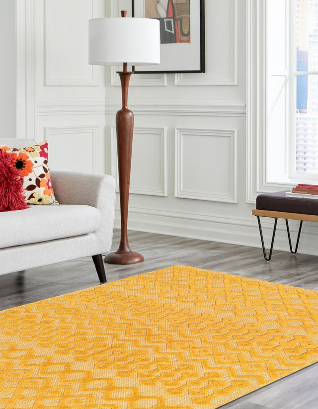 Yellow 6' x 9' Outdoor Trellis Textured Rectangle Area Rug Weather Resistant for Patio, Deck, Terrace, Balcony, Porch Geometric Design Water Safe Outside Carpet for Sale at Rug Engine