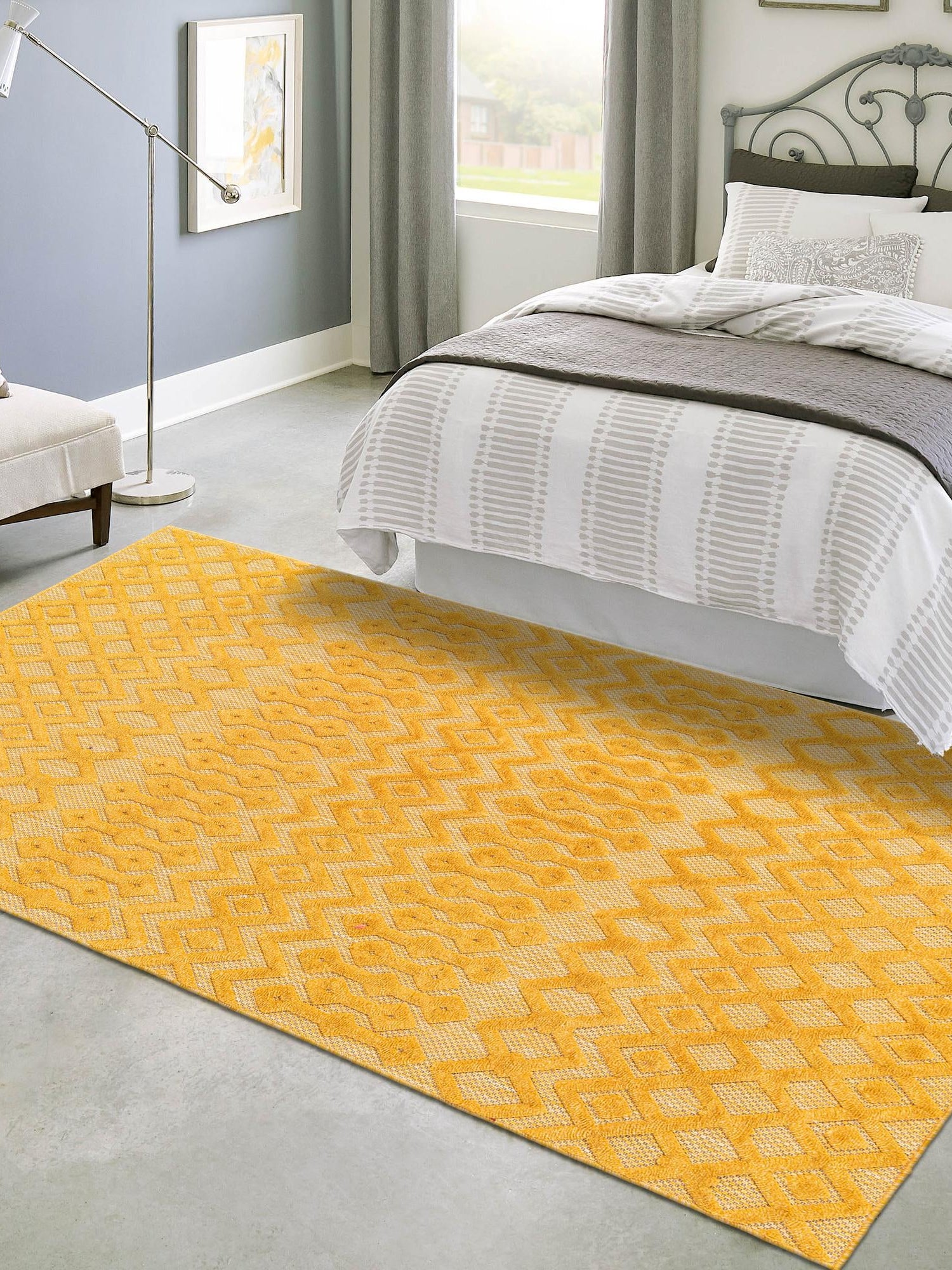 Yellow 9' x 12' Outdoor Trellis Textured Rectangle Area Rug Weather Resistant for Patio, Deck, Terrace, Balcony, Porch Geometric Design Water Safe Outside Carpet for Sale at Rug Engine