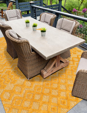 Yellow 7' 10 x 10' Outdoor Trellis Textured Rectangle Area Rug Weather Resistant for Patio, Deck, Terrace, Balcony, Porch Geometric Design Water Safe Outside Carpet for Sale at Rug Engine