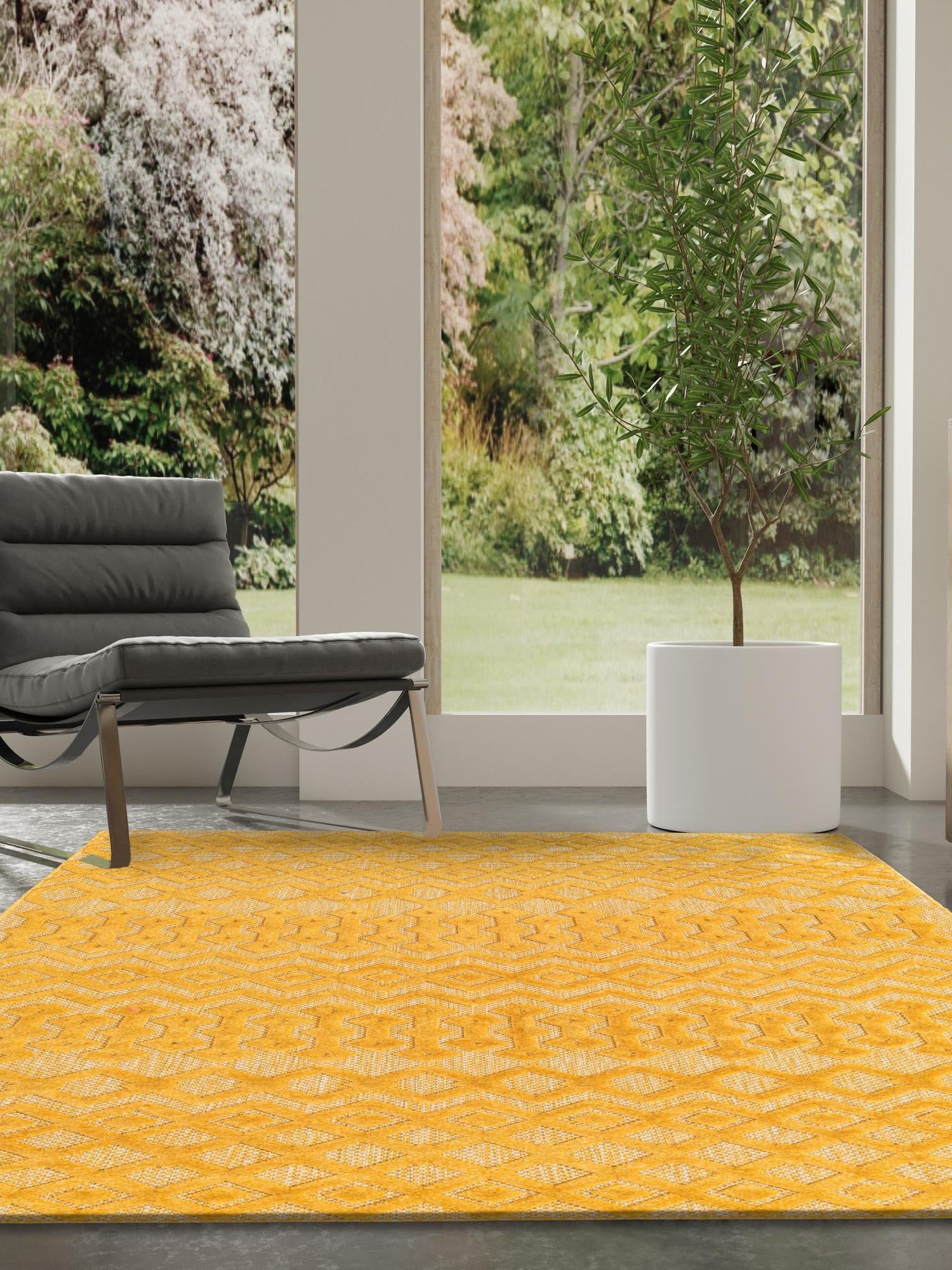 Yellow 6' x 9' Outdoor Trellis Textured Rectangle Area Rug Weather Resistant for Patio, Deck, Terrace, Balcony, Porch Geometric Design Water Safe Outside Carpet for Sale at Rug Engine