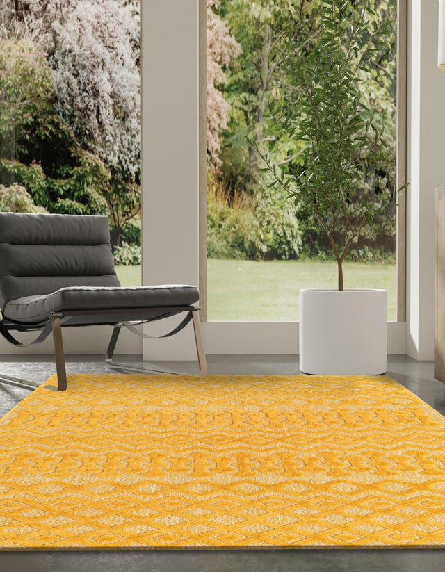 Yellow 4' x 6' Outdoor Trellis Textured Rectangle Area Rug Weather Resistant for Patio, Deck, Terrace, Balcony, Porch Geometric Design Water Safe Outside Carpet for Sale at Rug Engine