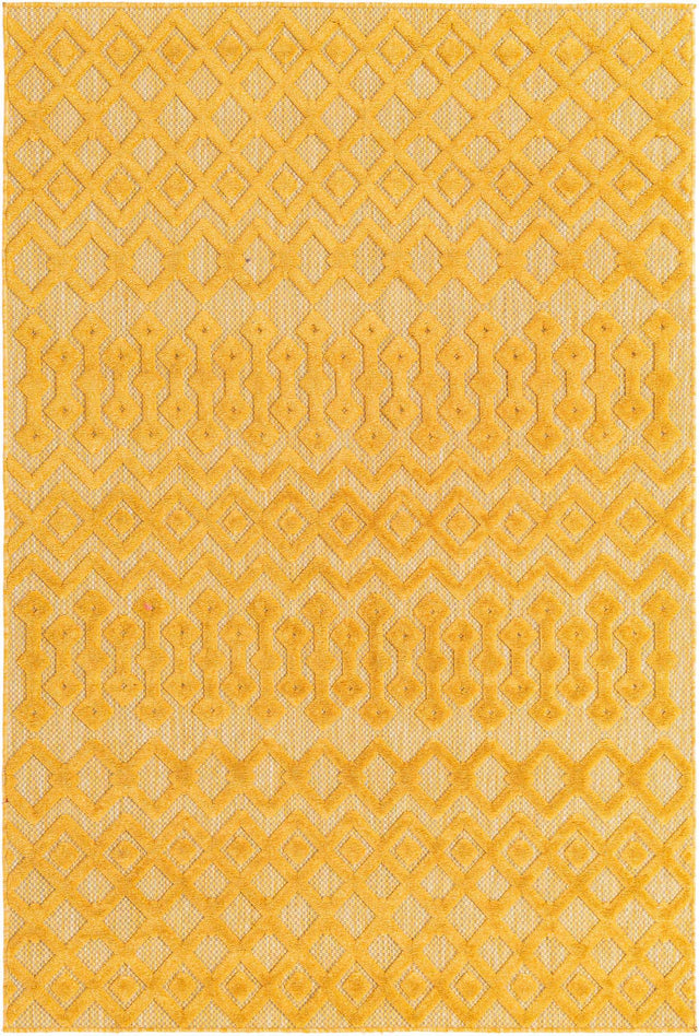 Yellow 5' 3 x 8' Outdoor Trellis Textured Rectangle Area Rug Weather Resistant for Patio, Deck, Terrace, Balcony, Porch Geometric Design Water Safe Outside Carpet for Sale at Rug Engine