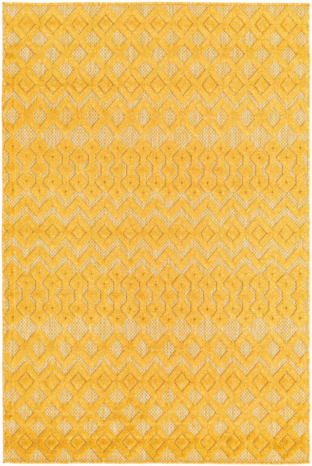 Yellow 4' x 6' Outdoor Trellis Textured Rectangle Area Rug Weather Resistant for Patio, Deck, Terrace, Balcony, Porch Geometric Design Water Safe Outside Carpet for Sale at Rug Engine