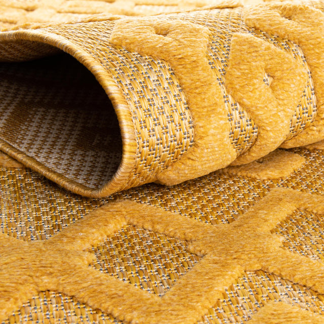 Yellow 7' 10 x 7' 10 Outdoor Trellis Textured Square Area Rug Weather Resistant for Patio, Deck, Terrace, Balcony, Porch Geometric Design Water Safe Outside Carpet for Sale at Rug Engine