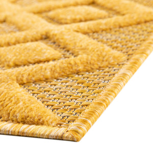 Yellow 7' 10 x 7' 10 Outdoor Trellis Textured Square Area Rug Weather Resistant for Patio, Deck, Terrace, Balcony, Porch Geometric Design Water Safe Outside Carpet for Sale at Rug Engine