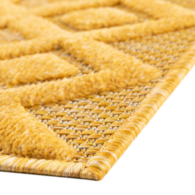 Yellow 7' 10 x 7' 10 Outdoor Trellis Textured Square Area Rug Weather Resistant for Patio, Deck, Terrace, Balcony, Porch Geometric Design Water Safe Outside Carpet for Sale at Rug Engine