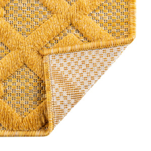 Yellow 7' 10 x 7' 10 Outdoor Trellis Textured Square Area Rug Weather Resistant for Patio, Deck, Terrace, Balcony, Porch Geometric Design Water Safe Outside Carpet for Sale at Rug Engine