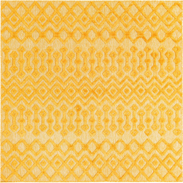 Yellow 7' 10 x 7' 10 Outdoor Trellis Textured Square Area Rug Weather Resistant for Patio, Deck, Terrace, Balcony, Porch Geometric Design Water Safe Outside Carpet for Sale at Rug Engine