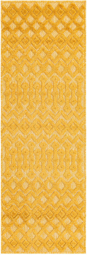 Yellow 2' x 6' Outdoor Trellis Textured Runner Area Rug Weather Resistant for Patio, Deck, Terrace, Balcony, Porch Geometric Design Water Safe Outside Carpet for Sale at Rug Engine