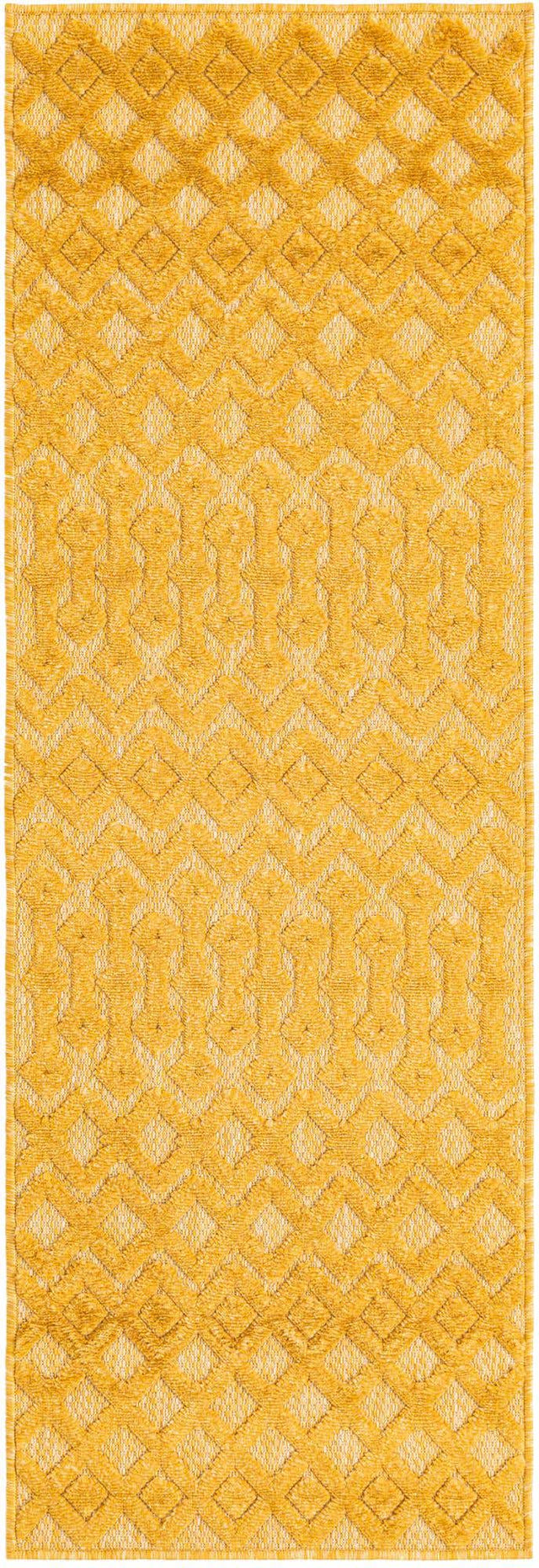 Yellow 2' x 6' Outdoor Trellis Textured Runner Area Rug Weather Resistant for Patio, Deck, Terrace, Balcony, Porch Geometric Design Water Safe Outside Carpet for Sale at Rug Engine