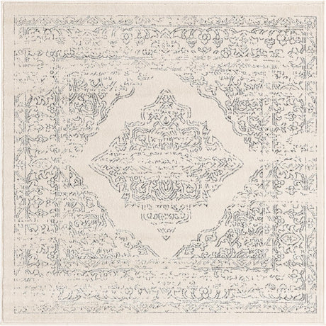 White 4' x 4' Isabella Square Area Rug Polypropylene & Polyester Traditional Elegant Carpet for Living Rooms, Dining, Office, Dorms for Sale at Rug Engine