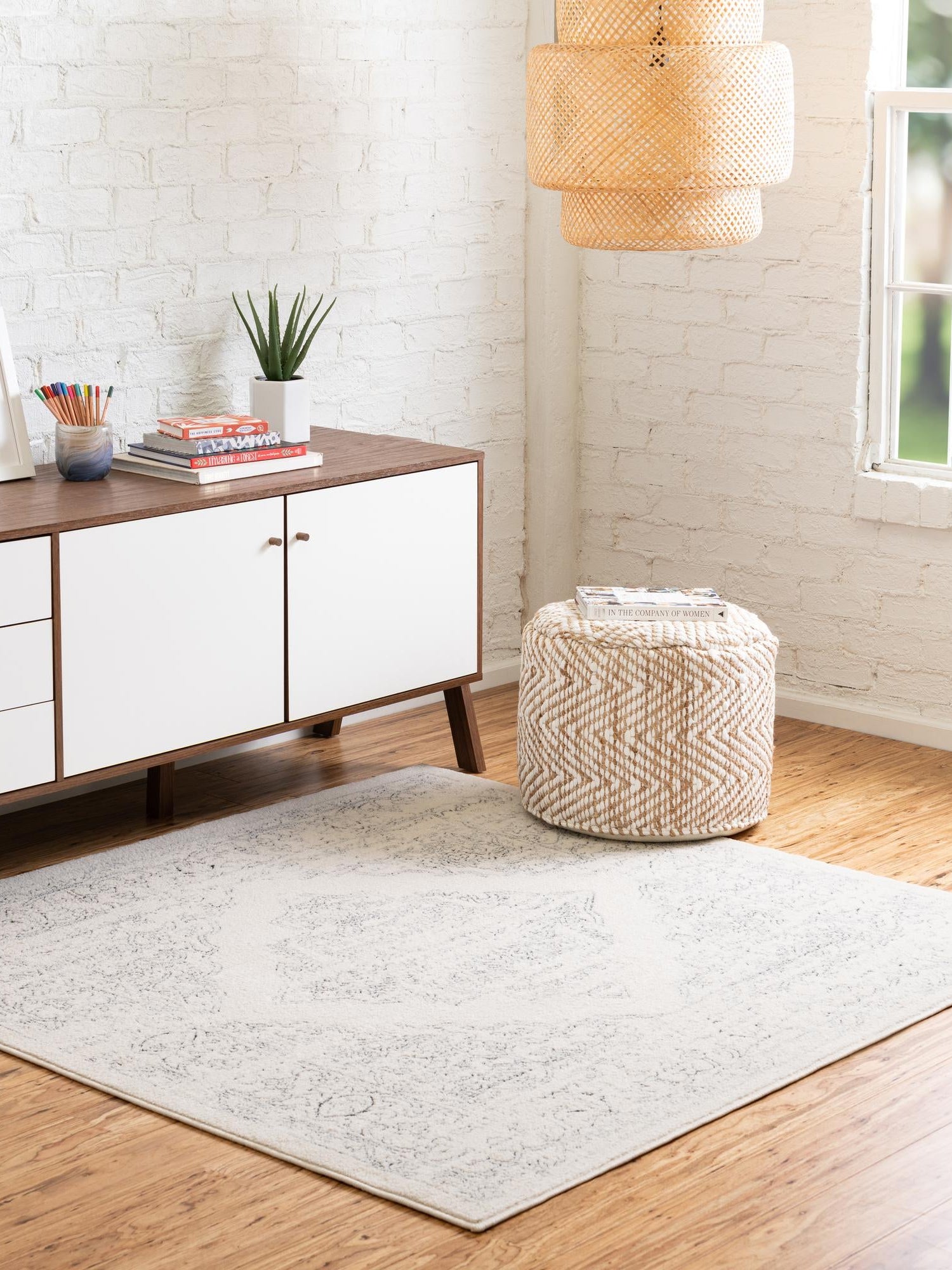 White 4' x 4' Isabella Square Area Rug Polypropylene & Polyester Traditional Elegant Carpet for Living Rooms, Dining, Office, Dorms for Sale at Rug Engine