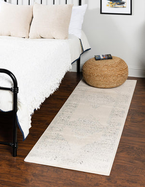 White 2' x 8' Isabella Runner Area Rug Polypropylene & Polyester Traditional Elegant Carpet for Living Rooms, Dining, Office, Dorms for Sale at Rug Engine