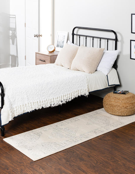 White 2' x 8' Isabella Runner Area Rug Polypropylene & Polyester Traditional Elegant Carpet for Living Rooms, Dining, Office, Dorms for Sale at Rug Engine