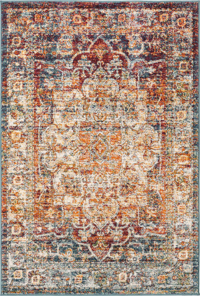 Multicolor 4' 1 x 6' 1 Isabella Rectangle Area Rug Polypropylene & Polyester Traditional Elegant Carpet for Living Rooms, Dining, Office, Dorms for Sale at Rug Engine