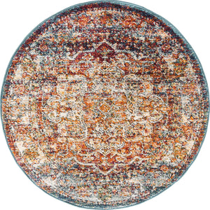Multicolor 3' 3 x 3' 3 Isabella Round Area Rug Polypropylene & Polyester Traditional Elegant Carpet for Living Rooms, Dining, Office, Dorms for Sale at Rug Engine