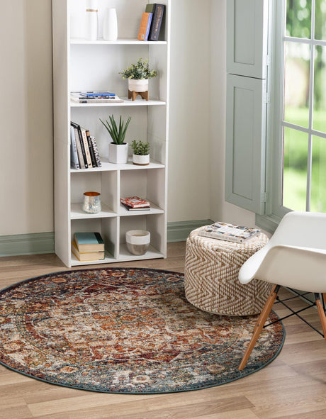 Multicolor 3' 3 x 3' 3 Isabella Round Area Rug Polypropylene & Polyester Traditional Elegant Carpet for Living Rooms, Dining, Office, Dorms for Sale at Rug Engine