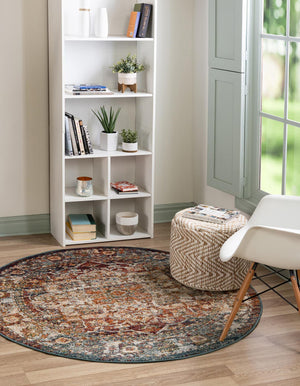 Multicolor 5' 1 x 5' 1 Isabella Round Area Rug Polypropylene & Polyester Traditional Elegant Carpet for Living Rooms, Dining, Office, Dorms for Sale at Rug Engine